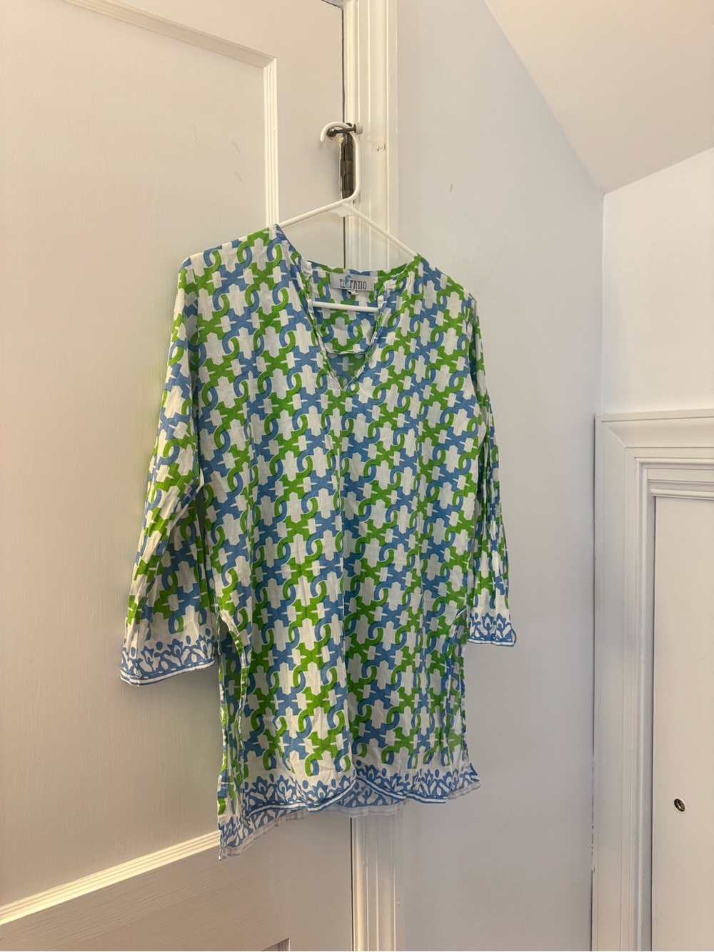 El Patio Green and Blue Geometric swim coverup